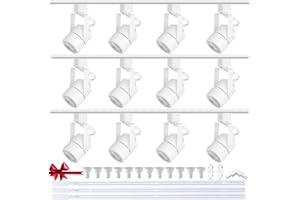 Bravsekai Track Lighting Heads Kits, 12-Light GU10 LED Track Lights Extended 3X4.92Ft H Type Track Rails 10W 4000K Natural Light Ceiling Spotlight Fixture with Replaceable GU10 LED Bulbs, White