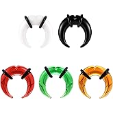 ZS 5Pcs Glass Septum Stretching Kit Set - C Shape Pincher Tapers with O-Rings, 14G to 5/8" Colorful Buffalo Septum Retainers Rings for Pierced Nose Ear