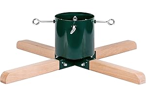 HarcoHome Christmas Tree Stand for Live Tree 9ft, Sturdy Metal and Beech Hardwood Christmas Tree Holder with Spike for Fresh Tree, Xmas Tree Holder, Christmas Tree Base Stand for Real Tree(Green)