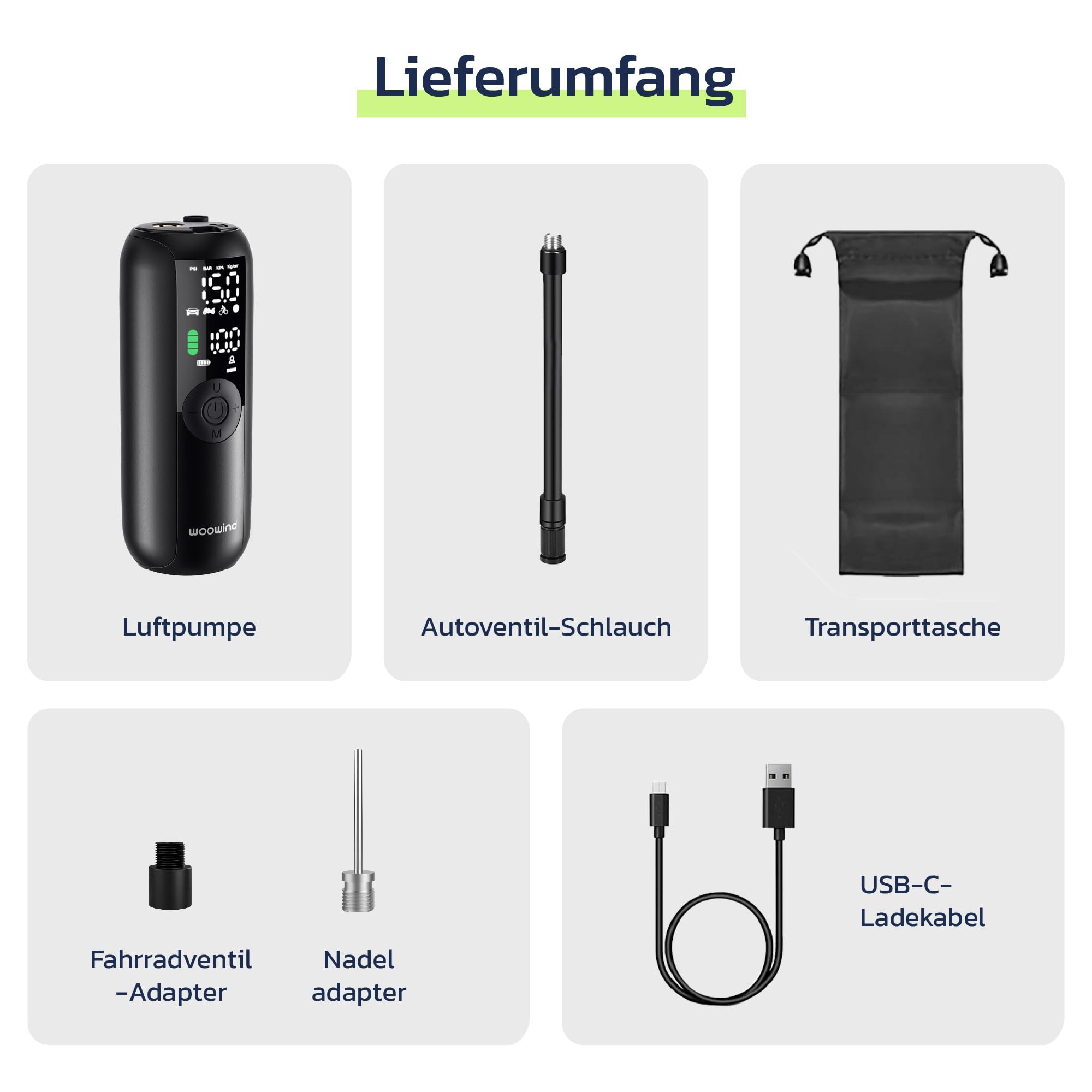 Woowind Luftpumpe Fahrrad für Auto, Fahrrad & Moto, Auto-Stopp, 10,3 BAR 9