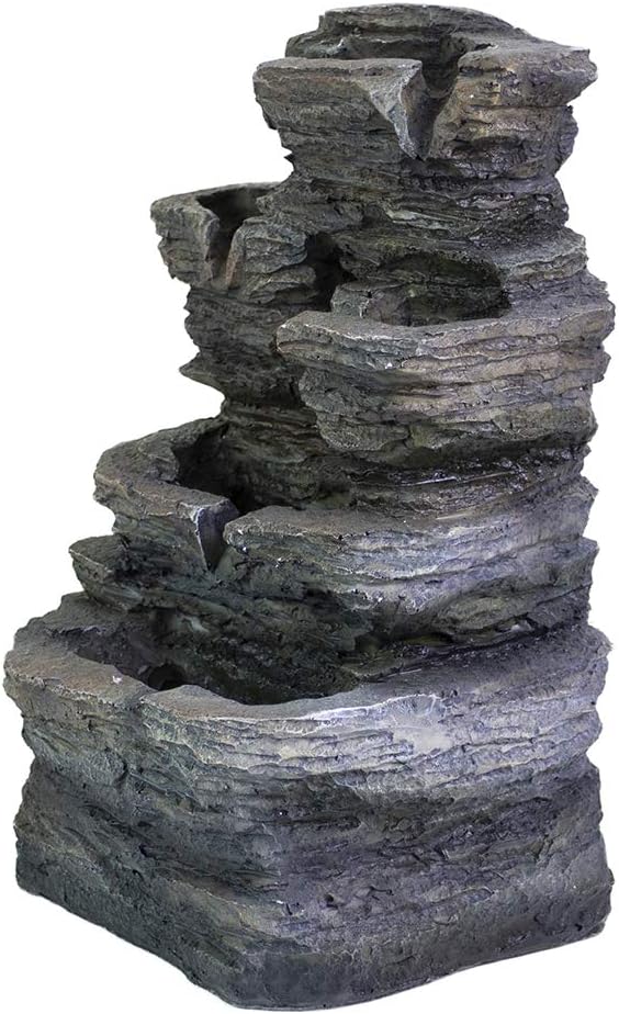 Ferrisland 5-Tier Cascading Tabletop Fountain with LED Lights - Indoor/Outdoor Water Fountain Decor Tabletop Water Fountain Small Relaxation Waterfall Feature, Indoor Oudoor Decorative Tabletop Founta: Home & Kitchen