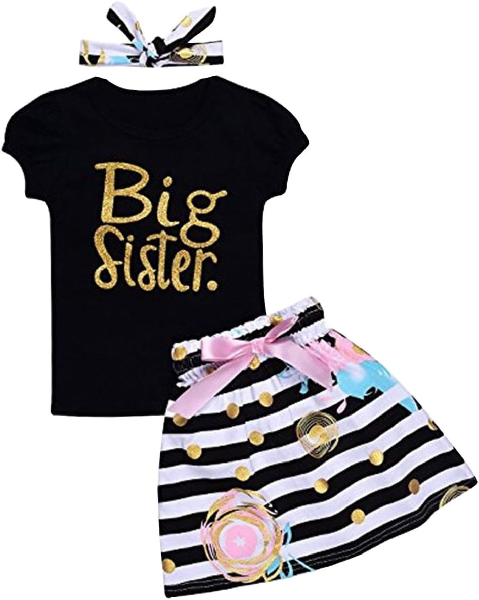 Baby Girls Family Matching Clothing Set Little Big Sister Romper Shirt Tops+Gold Heart Long Pants Outfit Set