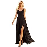 Ever-Pretty Women's Summer Sexy Backless Spaghetti Straps V-Neck Slit Floor Length Chiffon Bridesmaid Dresses Formal Dress
