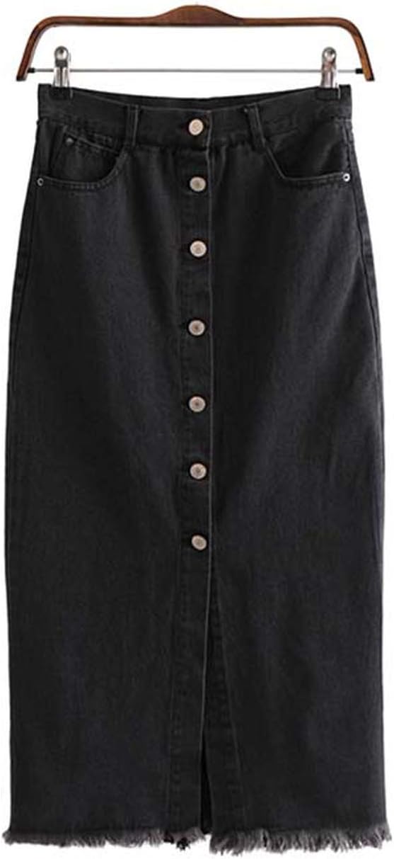 Women Stylish Black Denim midi Skirt Tassels Buttons Fly Design Pockets Female Solid Chic Skirts BA606