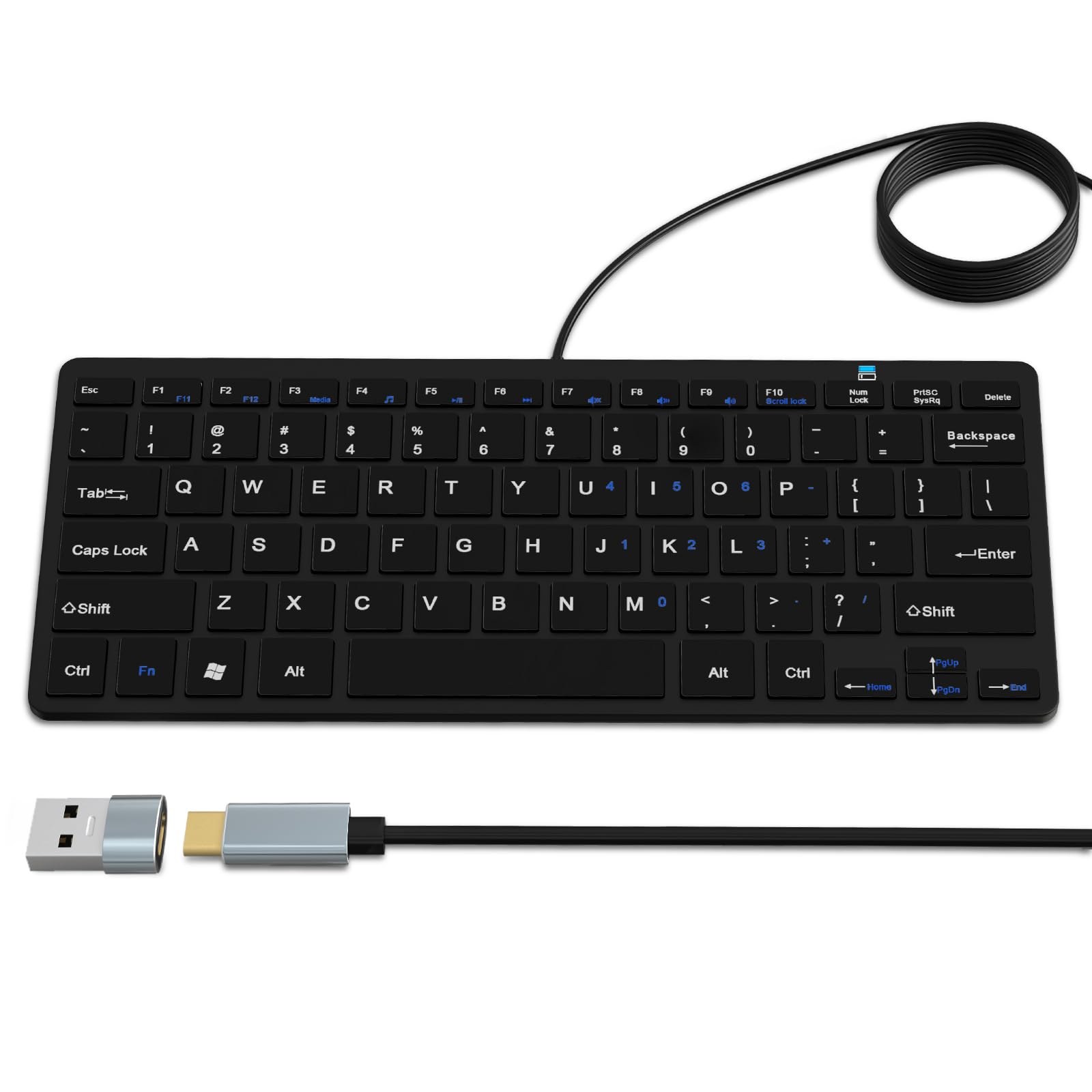 Ultra-Slim 78keys USB-C Mini Wired Keyboard with