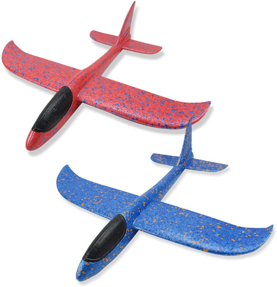 Poniu Foam Glider Airplane Inertia Aircraft Toy Manual Throwing, Fun, Challenging, Outdoor Sports Toy, Model Foam Airplane, Blue & Red Airplane (Airplane 2pcs)
