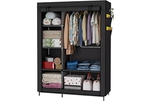 Livearty (TM) Portable Wardrobe Closet Clothes Organizer Non-Woven Fabric Cover with 6 Storage Shelves, 2 Hanging Sections an