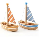 WoodenEdu Wooden Bath Toys, 2Pcs Sailboats for Toddlers, Kids Floating Boat | Pretend Play Motor Skills, Birthday Gift for Boys Girls 1 2 3 Yeas Old