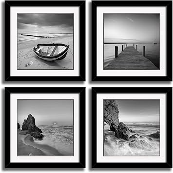 Amazon Com Hlj Art Beach Wall Decor 4 Panels Black And White