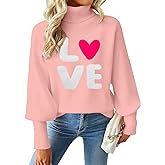 Valentines Sweater Women Love Hearts Turtleneck Sweaters Lightweight Knited Outfits Valentines Day Gifts for Her Tops