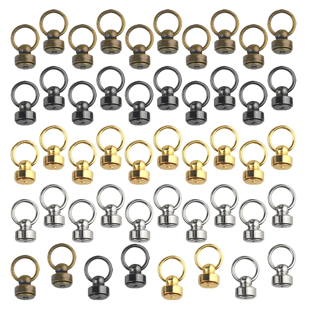 WMYCONGCONG 48 PCS Leather Craft Rivets Screwback Round Head Rivet with Pull Ring 4 Colors Metal DIY Rivet Studs for Purse Wallet Phone Case Handbag