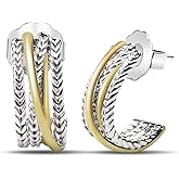 YYSuniee 18K Gold Plated Twisted Cable Hoop Earrings Designer Inspired Two Toned C Hoop Earrings for Women Gift