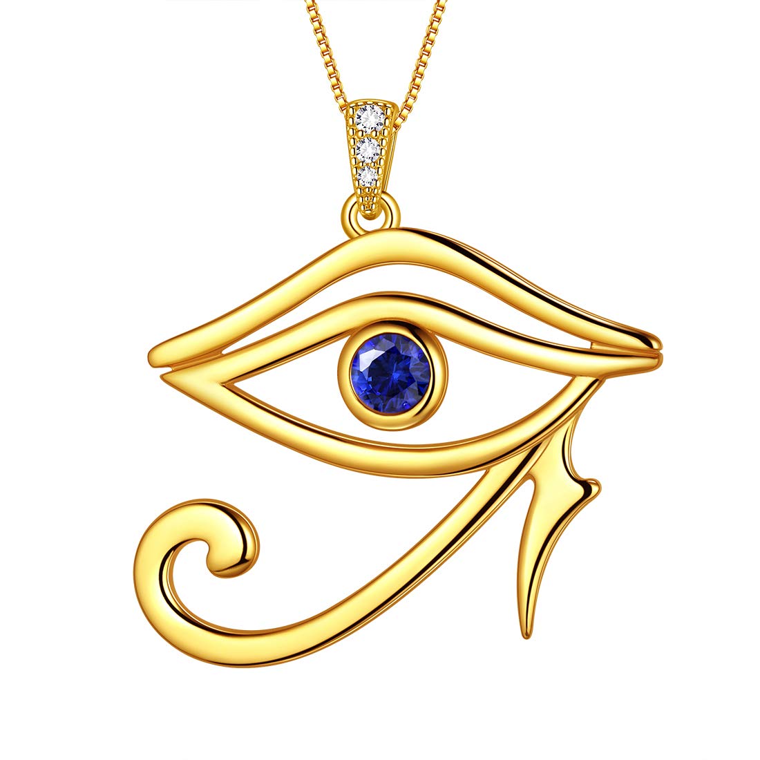 Aurora Tears Egyptian Eye of Horus Necklaces 925 Sterling Silver Evil Eye Pendant 18K Gold Plated Jewelry for Men and Women DP0295Y