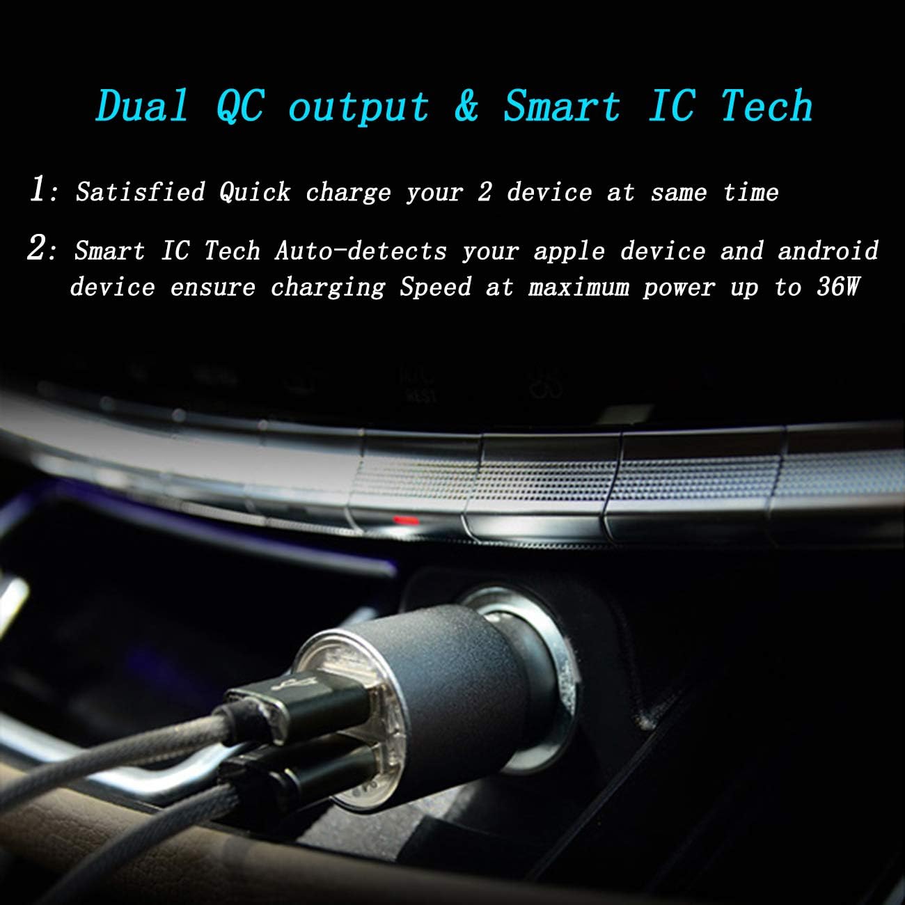 Car Charger, 36W Qualcomm Certified QC 2.0 / QC 3.0 All Metal Fast Car Charger Adapter Compatible with iPhone 11/11 Pro/11 Pro Max/XS/X/8/7/6/5 and More