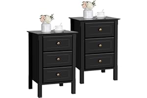 Yaheetech Nightstand Set of 2,Wooden 3-Drawer Bedside Table with Solid Wood Legs, Bedside Cabinet Cupboard Storage Organizer for Bedroom Home Office Small Space, Easy Assembly, Black
