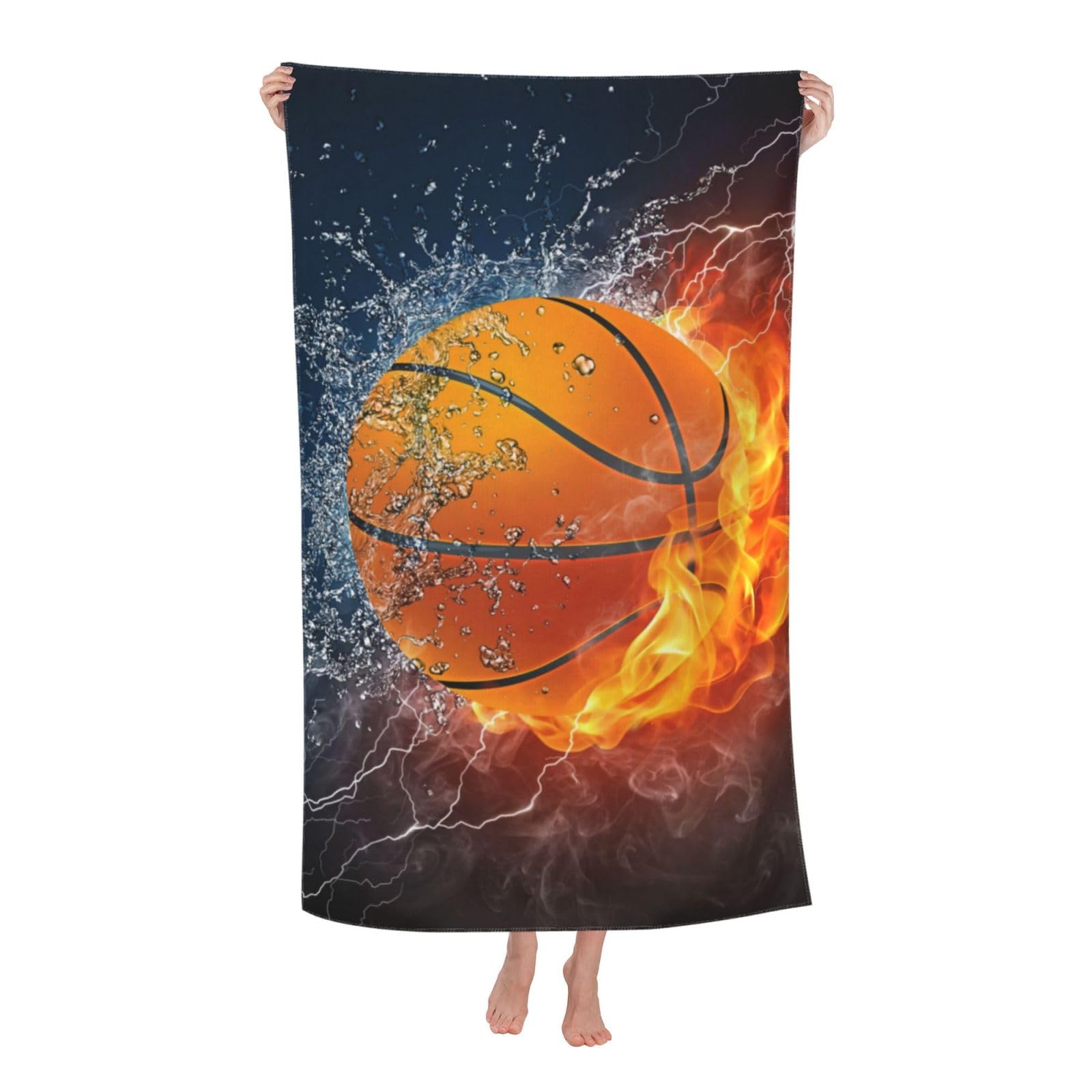 Photo 1 of VOOHDDY Basketball Ball Cool Beach Towel Large Soft Absorbent Microfiber Quick Dry Oversized Bath Towels for Bathroom Men Boys Pool Camping Travel Swimming Picnic Sports