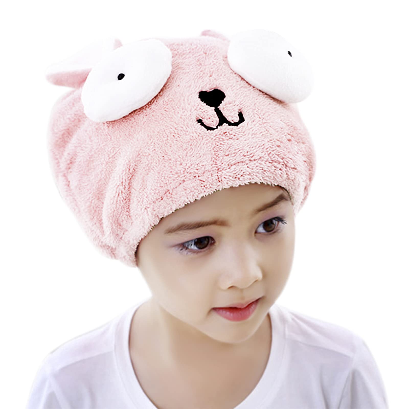 Girls' Super Absorbent Coral Velvet Wet Hair Dry Turban Wrap Quick Dry Head Towel Cap Hat for Bathing Shower Washing Hair Spa Towel for Kids, Pink