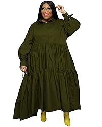 Women's Plus Size Dress Fall Long Sleeve Button