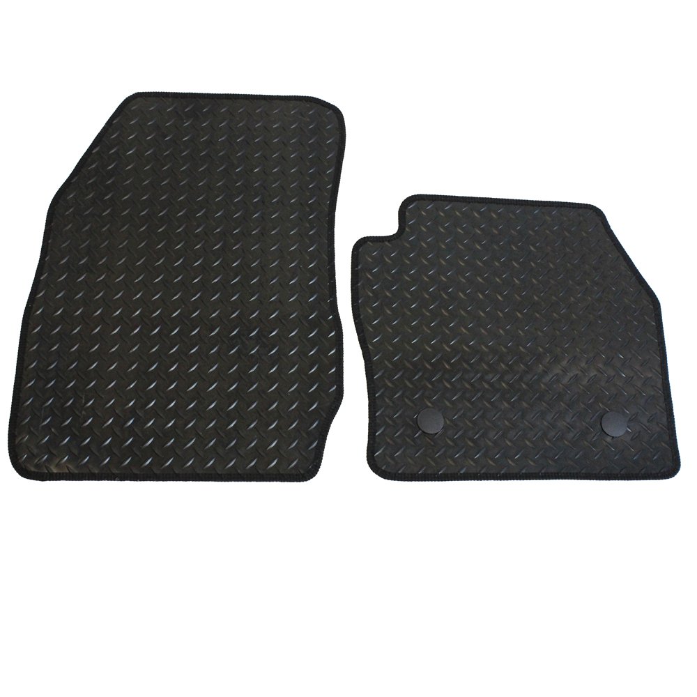 JVL 3349R Fully Tailored 2-Piece Rubber Van Mat Set with 2 Clips - Black