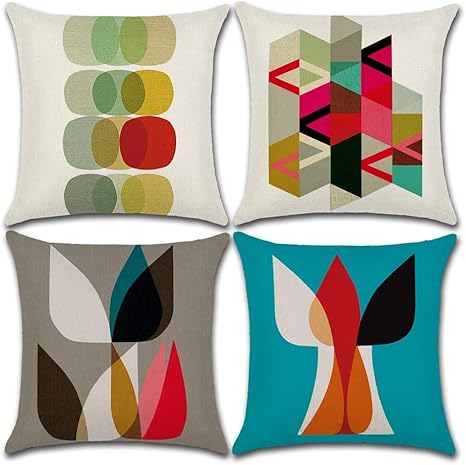 becosim クッションカバー 4枚セット エスニック柄 座布団カバー おしゃれ リネン 抱き枕カバー 45 45cm 亜麻 部屋雑貨 ソファー 車用 インテリア 飾り ベッド 背当て 枕カバー 幾何学模様