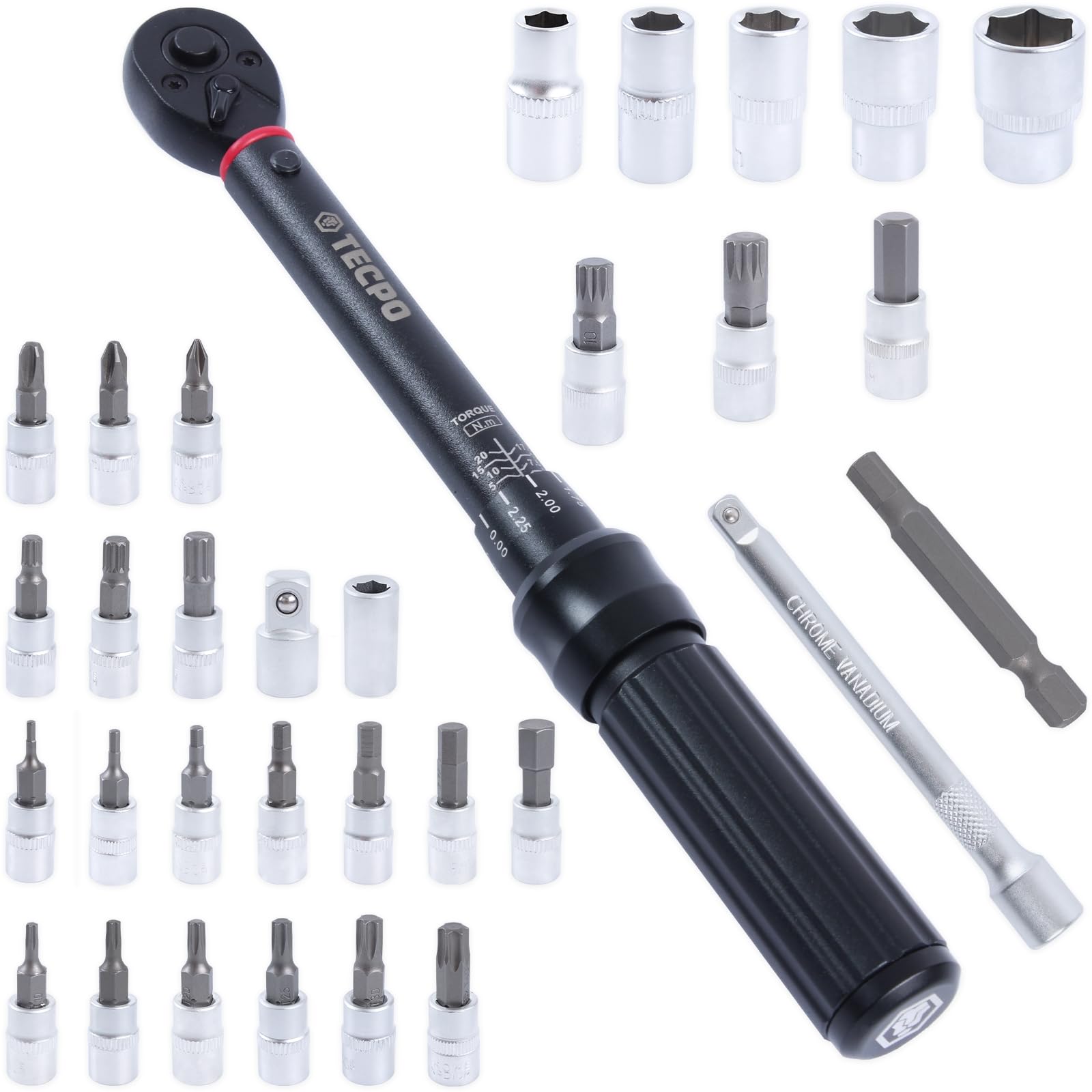 TECPO Fahrrad Drehmomentschlüssel Set 1/4" 2,5-25Nm Feinmechanik Schlüssel 2