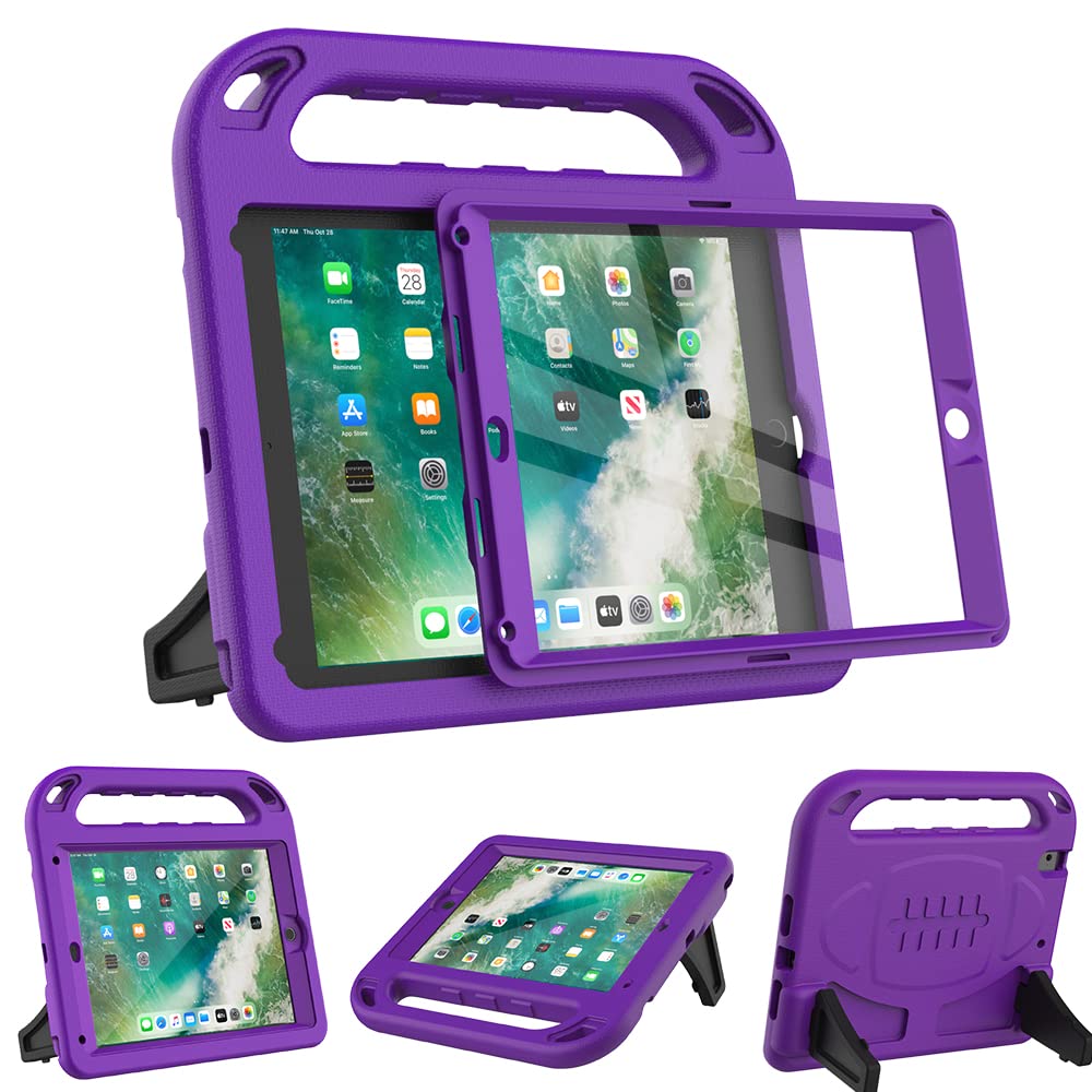 Surom Kids Case for New iPad 9.7 2018/2017 with Built-in Screen Protector, Light Weight Shock Proof Handle Stand Kids Case for iPad 9.7 2017/2018 iPad Air/iPad Air 2/iPad Pro 9.7 - Purple