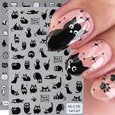 Black Cat Nail Art Stickers Decals 3D Cute Cat Nail Stickers 4PCS Kawaii Cartoon Animal Self-Adhesive Nail Decals Nail Art Supplies Cute Cartoon Manicure Sliders for Women Girls Nail Art Decorations