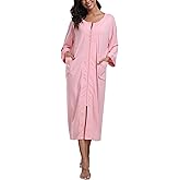 CF Women's 100% Cotton Zipper Robes 3/4 Sleeve House Coat Zip Up Housecoat Warm Full Length Loungewear with Pockets