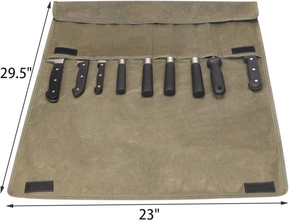TUYU Chef's Knife Roll Bag 12OZ, Heavy Duty Waxed Canvas Chef Knife Roll with 9 Slots - Image 4