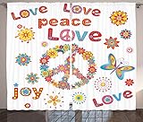 Ambesonne 1960s Curtains, Flower Power Sun Rays