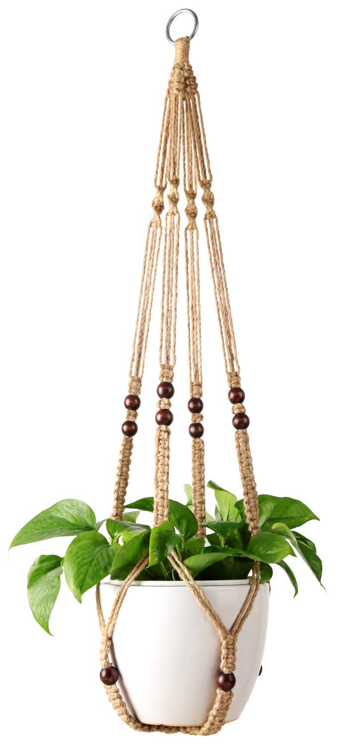 Mkouo Plant Hanger Indoor Hanging Planter Basket Flower Pot Holder Jute Rope with Beads 89cm
