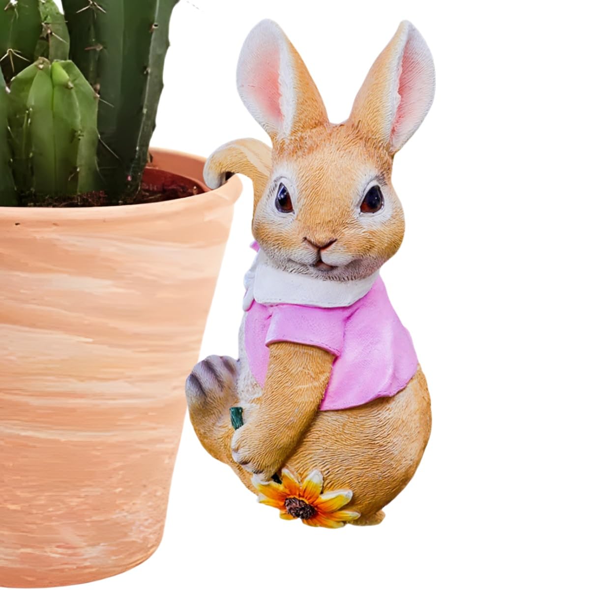 PEIQICHU Cute Rabbit Plants Pot Hanger Resin Easter Bunny Statue Flower Pot Planter Hanging Decorative Bunnies Wear Pink Cloth Sculptures Outdoor Garden Lawn Ornaments Home Office