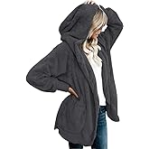 CHICGAL Womens Fuzzy Jacket Hooded Cardigan Open Front Sherpa Coat Outwear with Pockets