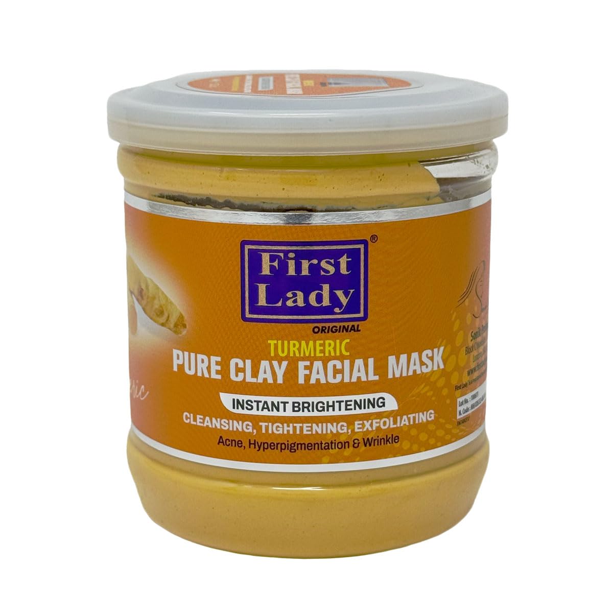 First Lady Turmeric Clay Face Mask 440g – Brightening & Deep Cleansing Face Mask, Pore Minimising, Acne & Oil Control Treatment, Kaolin Clay Glow Skin Mask