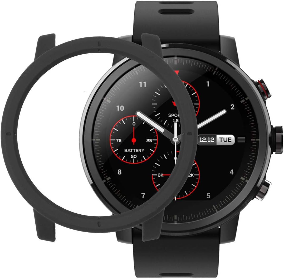TOX Watch Screen Protector Cover Case,Smartwatch Protective Frame Bumper Case Cover,Ultra-Slim Scratch Prevention Hard PC Smart Watch Case Cover for Huami Amazfit Stratos Smart Watch 2/2S (Black)