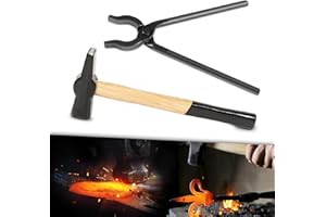 CAMOO Blacksmith Forging Tools Kit, 14-inch Cross Peen Swedish Hammer and 12-inch Mandrel Jaw Tongs, Handmade forge Tools Kit for Bending or Shaped Forgings