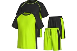 Essenclo Men’s Gym Clothes Set - 4-Pcs Athletic Outfits w/ 2 Workout Shirts & 2 Shorts - Lightweight, Quick-Dry, Breathable