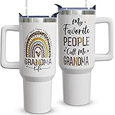 Heqianco Grandma Gifts Birthday Gifts for Grandma Best NANA Gift New GIGI Gift 40oz Tumbler with Handle Coffee Cup Stainless Steel Travel Mugs with Mug Lid and Straw