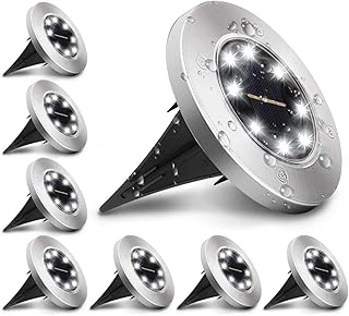 KINGSO 8 Stück Solar Bodenleuchte, Solarleuchten Solarlampen 8 LEDs, 6000K Kaltweiß Solarlicht, IP65 Wasserdicht Gartenleuchten für Rasen, Gehweg, Garden