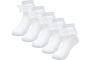 Little Girls Socks Girls Ruffle Socks Frilly Princess Dress Socks with Trim Lace Top Anklet Socks Packs of 5