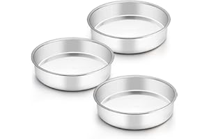 TeamFar 8 Inch Cake Pan, 3 Pcs Round Cake Pan Tier Cake Pan Set Stainless Steel, Healthy & Heavy Duty, Mirror Finish & Easy Clean, Dishwasher Safe