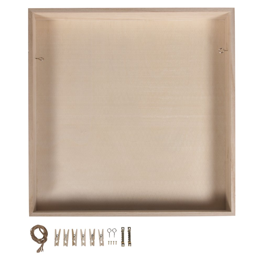 Rayher Wooden Shadow Box Frame for Craft, Display Case, natural wood, 32x32x5cm, square, 62818000