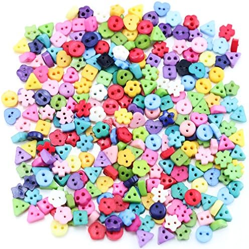 Etmact 288pcs Assorted Colors Shapes Micro Button Tiny Button Two Holes 6mm Resin Button for Crafts