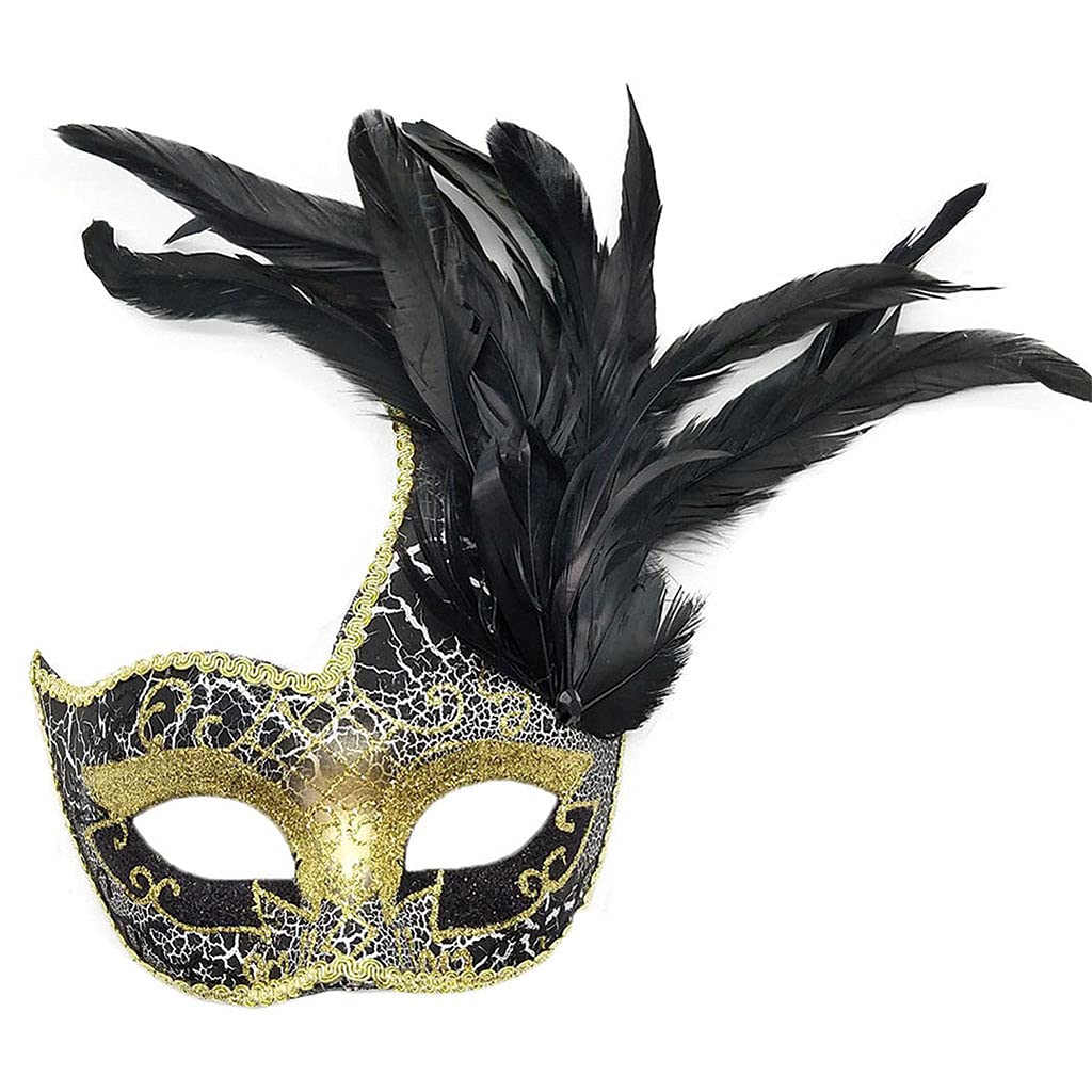 JIAHG Womens Feather Masquerade Mask Mysterious Halloween Costume Half Face Mask Eye Mask with Red & Black Plumes Elegant Venetian Mardi Gras Mask Fancy Dress Cosplay Masks — image 1