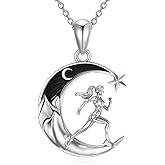 Flpruy Sterling Silver Sport Necklace Basketball/Football/Softball/Golf /Tennis/Running/Gymnastics/Ballet/Reading/Violin Pendant Black Crescent Moon Necklace Gothic Sport Jewelry Graduation Gifts for Women Sports Team Fans