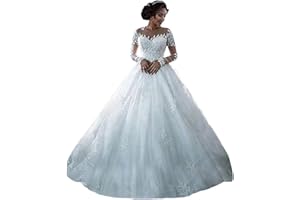 Yuxin Ball Gown Lace Wedding Dresses for Bride 2024 Off Shoulder A Line Princess Bridal Dress with Sleeve Train YX026