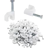 Bonsicoky 6mm White Nail Cable Clips, 100Pcs | Steel Nail, Cable Wire Management, For Ethernet Cable, For Telephone Cable, For TV Wire Cable