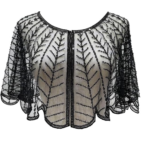 Vintage Sequin Capelet Beaded Shawl Scarves Wedding Bridal  6436 1920s Vintage Style Cape Jacket Embellished Bridal Shawl Capelet display picture 1