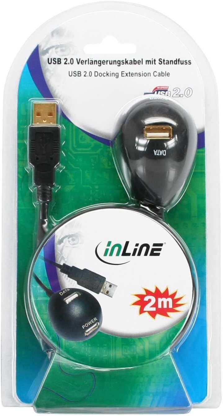 Intos USB 2.0 Verlängerungskabel mit Standfuss St. A an Bu. A, 2m 1 x USB 2.0 Extension, black - Image 3