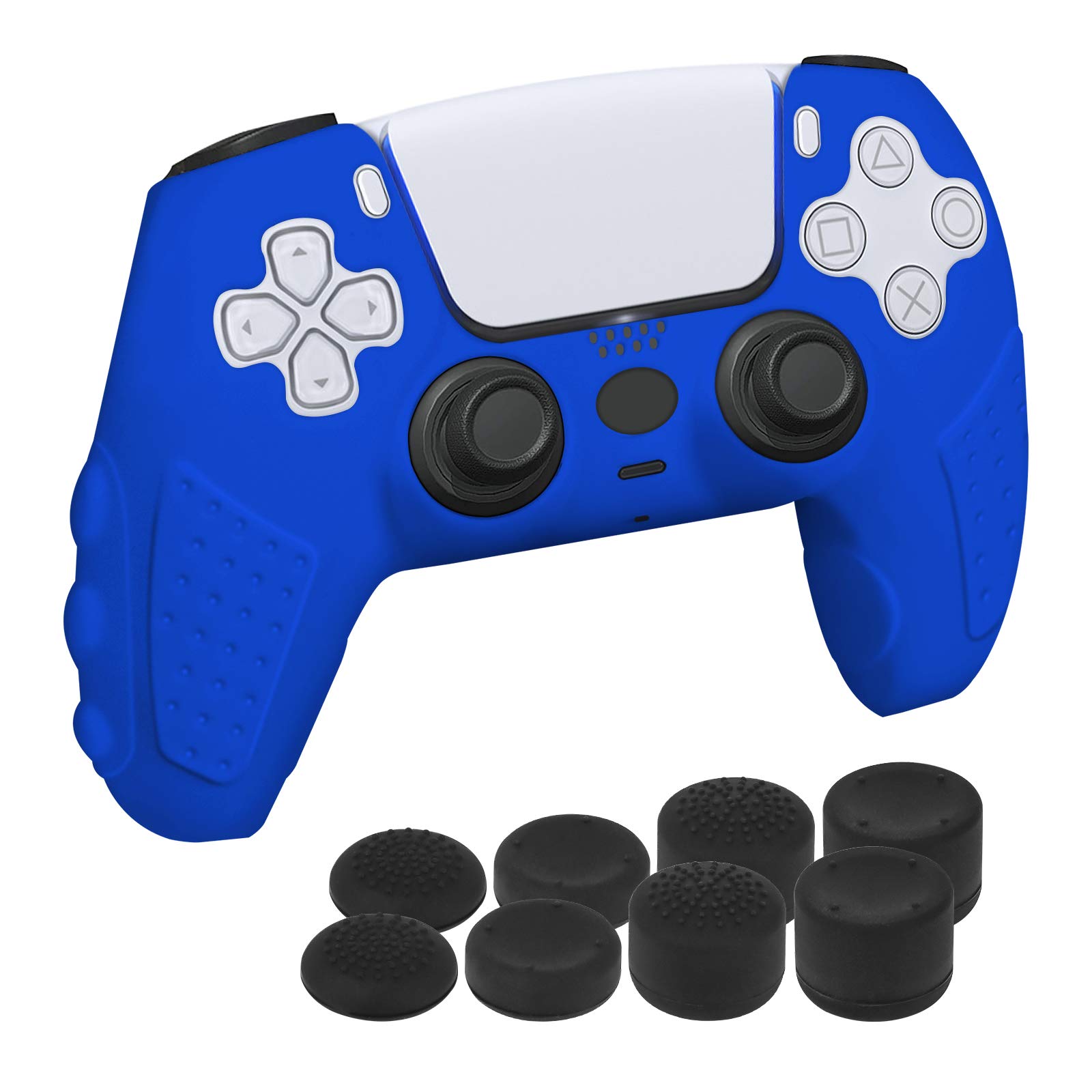 DLseego PS5 Cover Skin Case Compatible with Sony Playstation 5, Newest Version Thicken Grip Silicone Skin Case Anti-Slip Cover with 8 Thumb Grips-Blue
